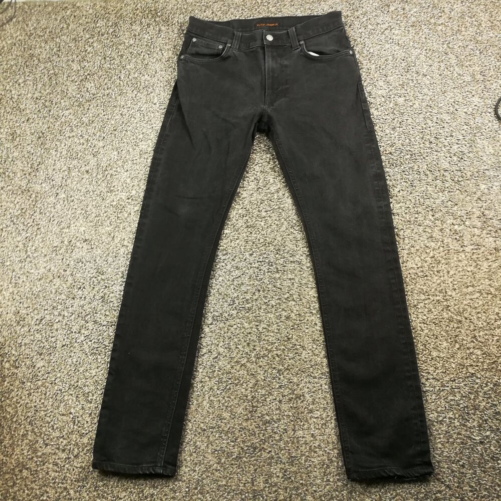 Nudie Jeans Lean Dean Organic Cotton Stretch Slim Leg Dry Cold Black Mens 32x31